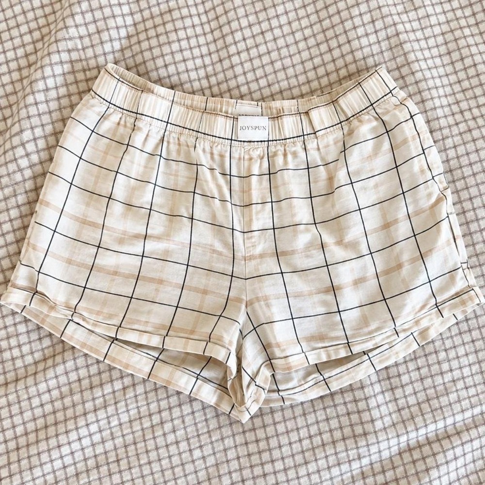 Joyspun Cream Plaid Lounge Shorts Size Medium